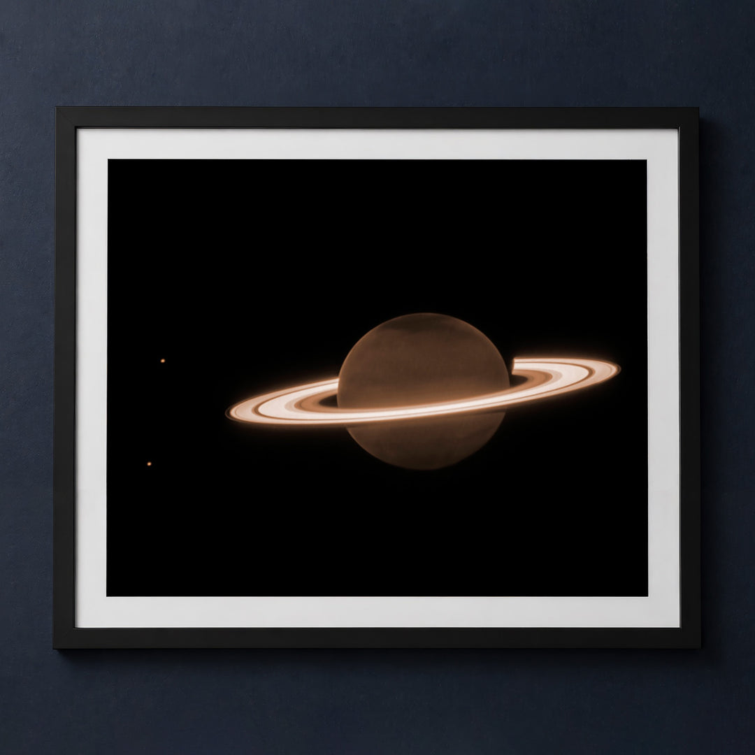 Framed print mockup — JWST Saturn Infrared