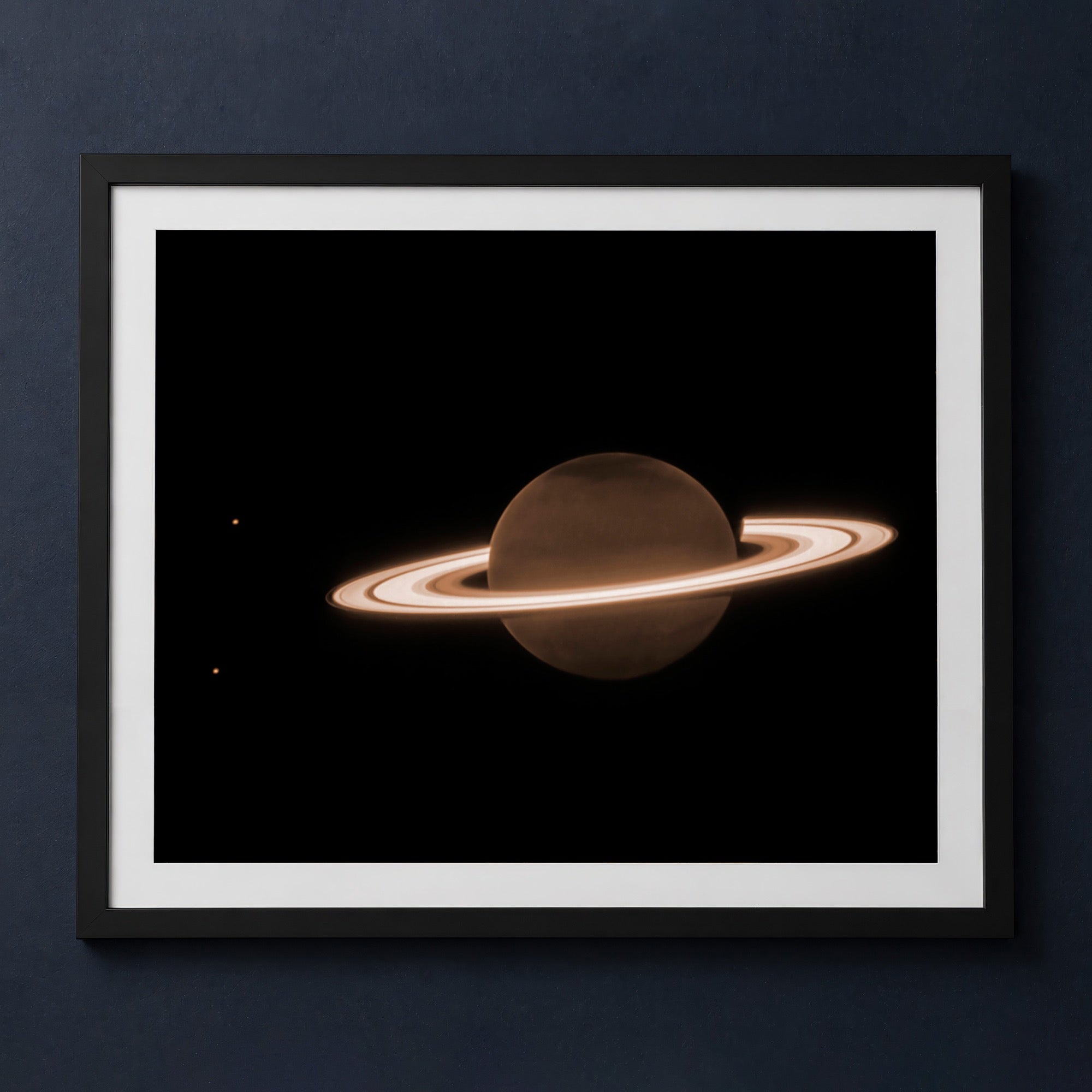 Framed print mockup — JWST Saturn Infrared