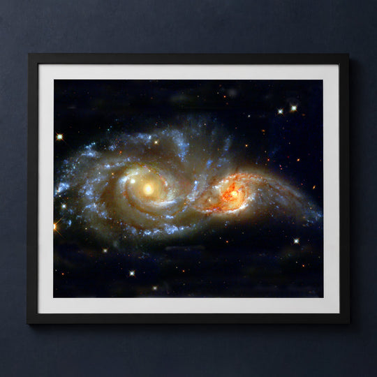 Framed print mockup — Two Colliding Galaxies