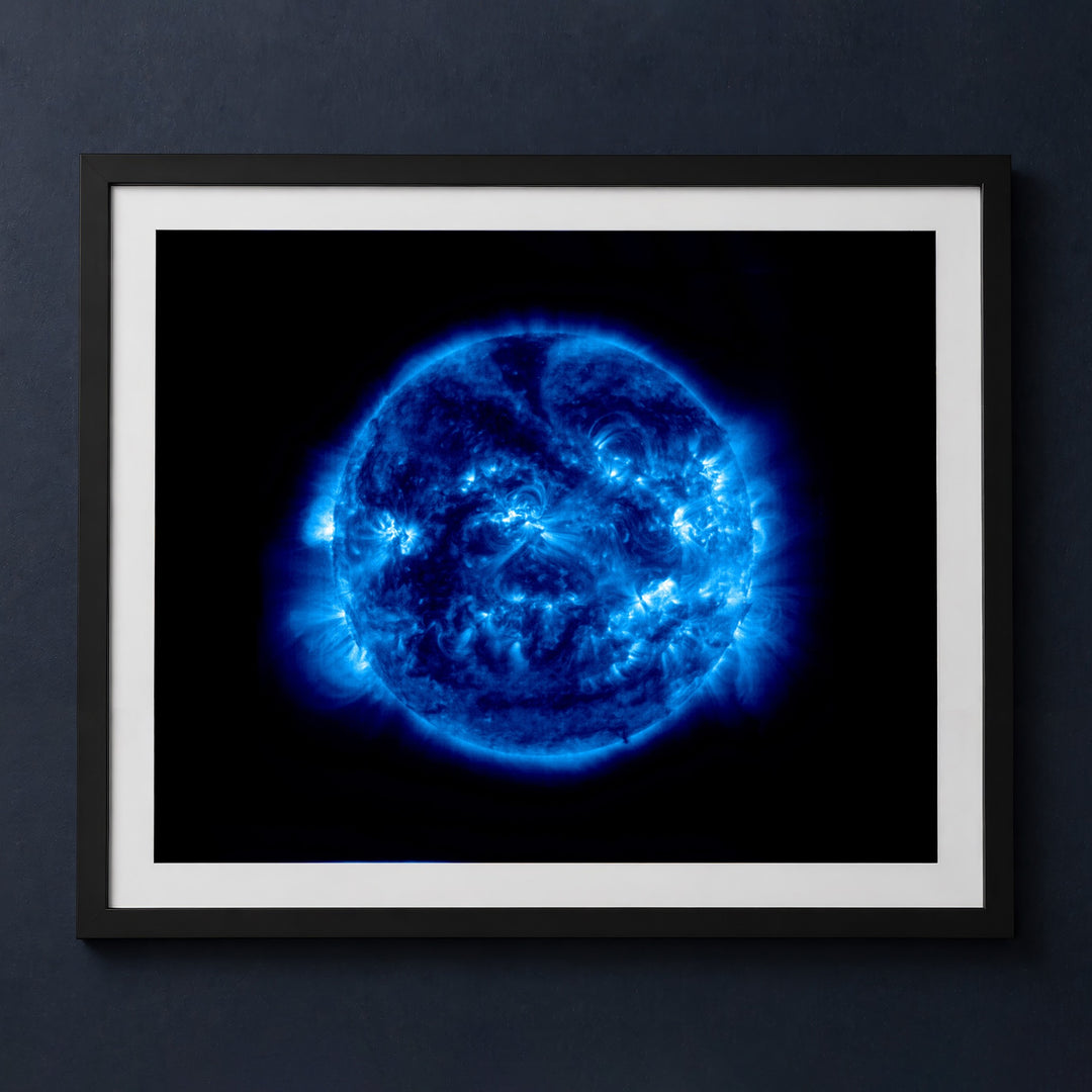 Framed print mockup — Blue Iron Sun