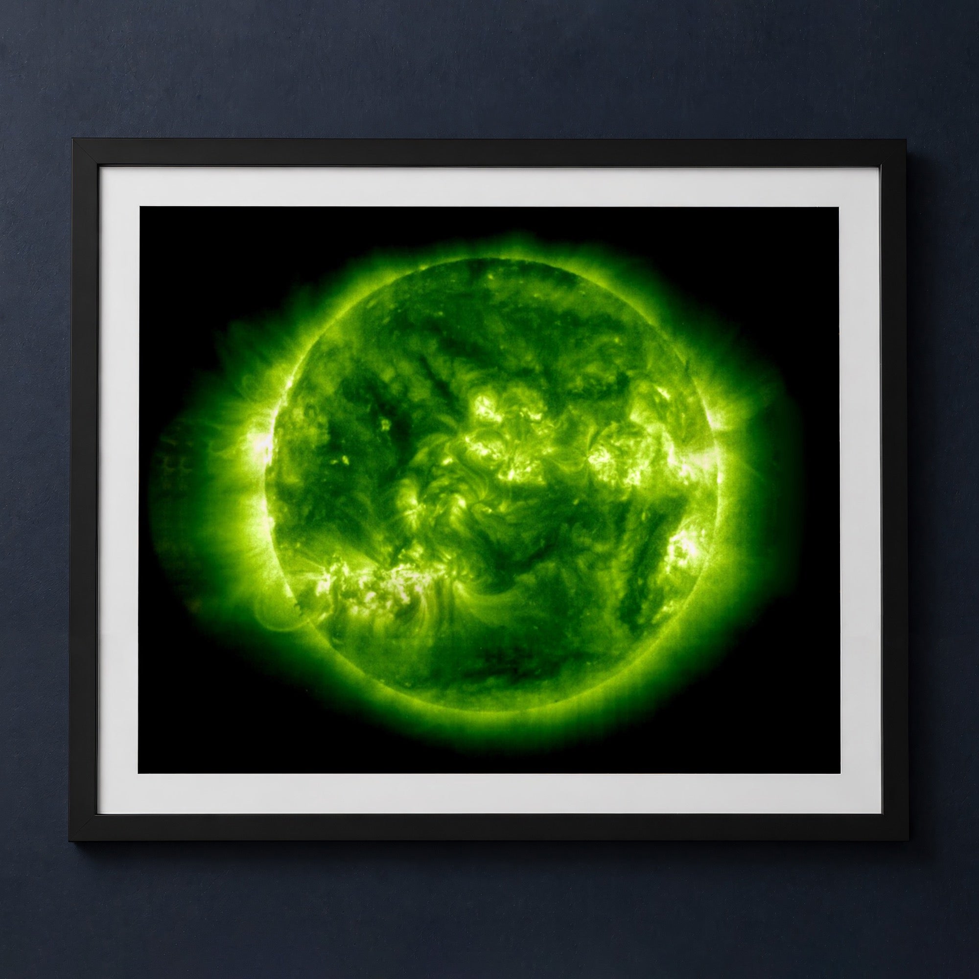 Framed print mockup — Green Iron Sun