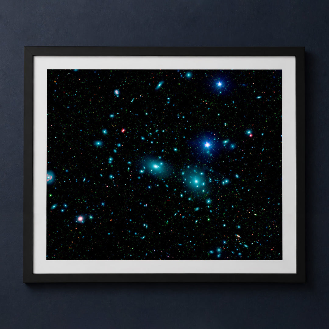 Framed print mockup — Spitzer Coma Cluster