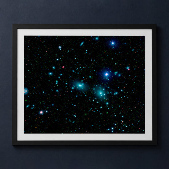 Framed print mockup — Spitzer Coma Cluster